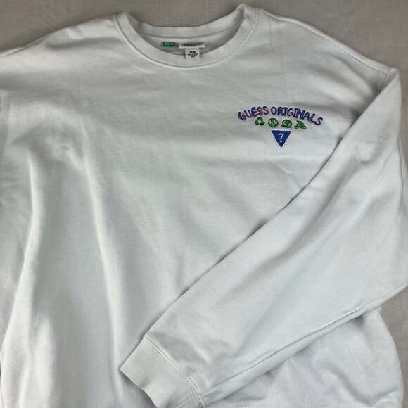 GUESS Originals Eco Mens Medium Earth Day White Crewneck Sweatshirt - Picture 1 of 10